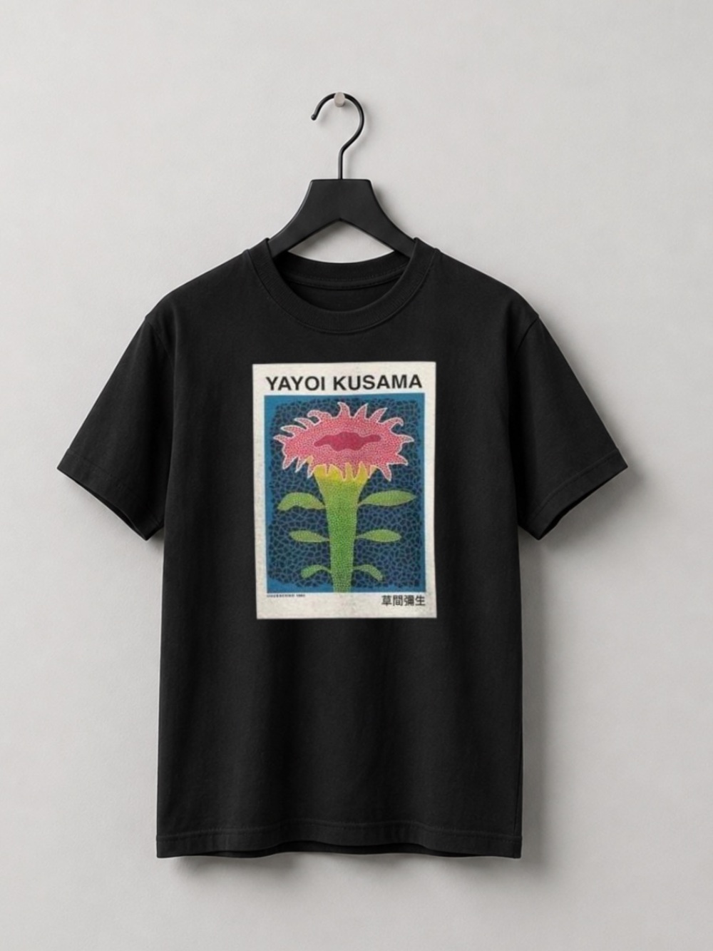 Black Tee with Pink & Green Floral Graphic